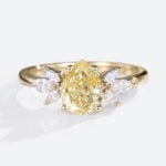 Rose Gold Pear Shaped Lab Yellow Grown Diamond Cluster Engagement Ring Marquise Side Stone Ring (1)-