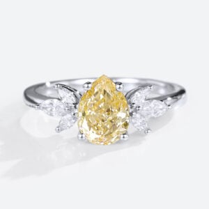 Rose Gold Pear Shaped Lab Yellow Grown Diamond Cluster Engagement Ring Marquise Side Stone Ring