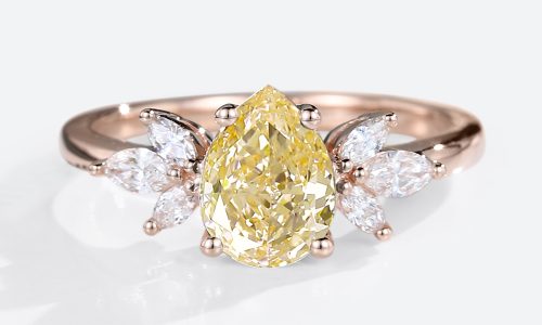Rose Gold Pear Shaped Lab Yellow Grown Diamond Cluster Engagement Ring Marquise Side Stone Ring (1)
