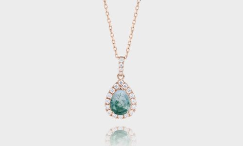 Rose Gold Pear Shaped Moss Agate Necklace Teardrop-shaped Diamond Halo Accented Pendant Necklace (1)