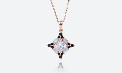 Rose Gold Princess Cut Lab Diamond Necklace Colorful Gemstone Stack Pendant Necklace (1)