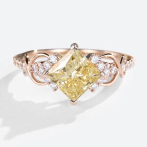 1.5ct Fancy Lab Yellow Diamond Ring​ Infinity Pave Engagement Ring in Rose Gold