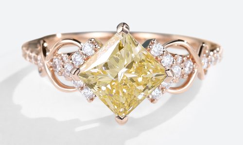 Rose Gold Princess Cut Lab Yellow Diamond Pave Engagement Rings Infinity Wedding Band (1)