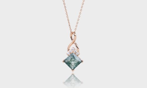Rose Gold Princess Cut Moss Agate Necklace With Infinity Pendant For Women (1)