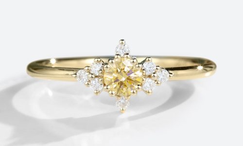 Solid Gold Round Cut Lab Yellow Diamond Engagement Rings Cluster Gold Wedding Bands (1)