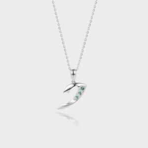 White Gold Round Cut Moss Agate Wave Pendant Necklace