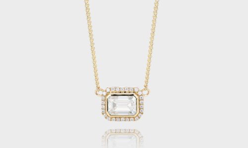 Vintage Bezel Emerald Cut Lab Diamond Halo Pendant Necklace With Curb Chain (1)