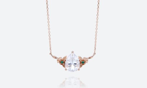 Vintage Olive Leaves Pendant Necklace Pear Shaped Lab Diamond Necklace With Emerald Accented (1)
