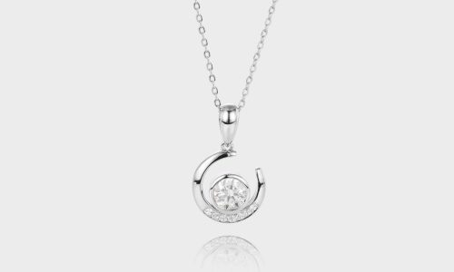 White Gold Round Cut Lab Diamond Pendant Necklace Bezel Crescent Pendant Necklace (1)