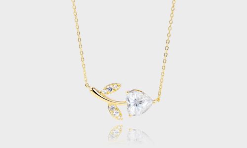 Yellow Gold Cherry Designed Heart Shaped Lab Diamond Pendant Necklace (1)