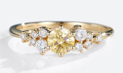 Yellow Gold Round Cut Lab Yellow Diamond Rings Dainty Tapered Wedding Band (1)