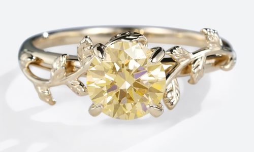 Yellow Gold Round Cut Lab Yellow Diamond Solitaire Engagement Rings Olive Leaves Bridal Ring (1)