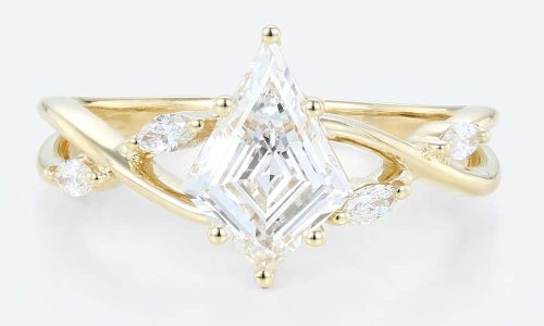 1.2 Carat Yellow Gold Kite Cut Lab Diamond Engagement Ring Intertwined Anniversary Wedding Band