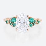 1.5ct Oval Cut Lab Diamond Engagement Ring with Lab Emerald Side Stone Ring in Rose Gold