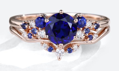 14K Rose Gold Round Cut Lab Sapphire Engagement Ring Set Gorgeous Ring Set For Women (1)
