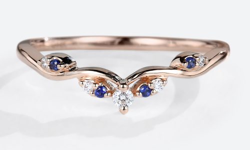 Curved Lab Sapphire Rings 0.1ct Round Cut Stackable Wedding Band in Rose Gold
