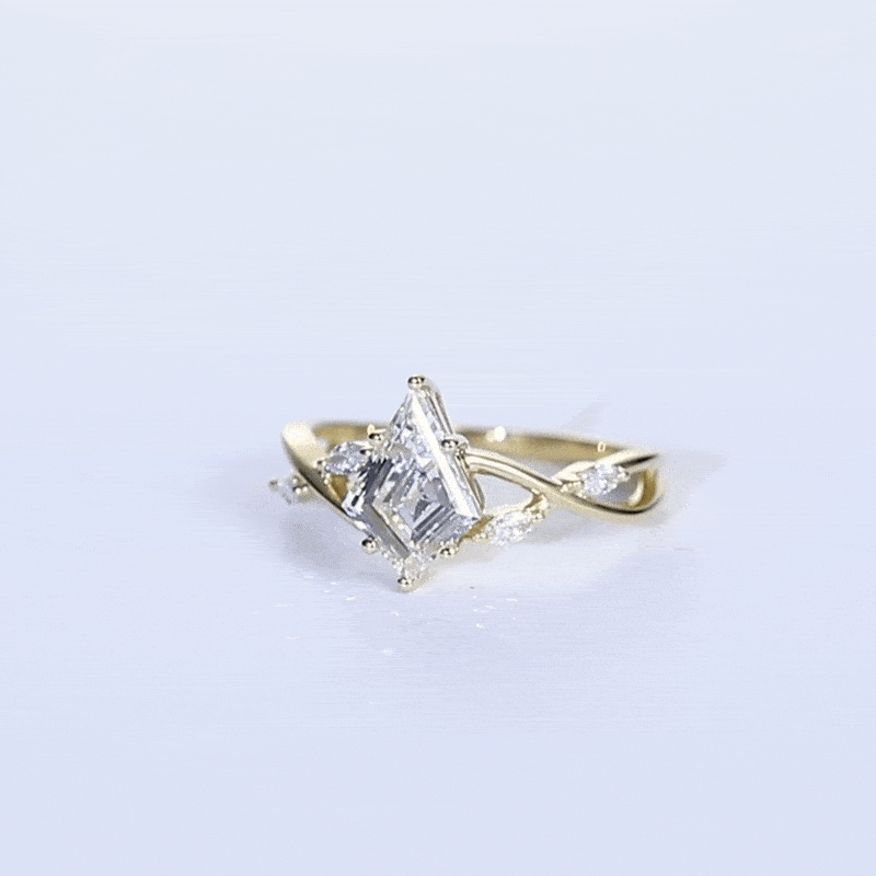 1.2 Carat Yellow Gold Kite Cut Lab Diamond Engagement Ring Intertwined Anniversary Wedding Band