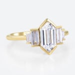Long Hexagon Cut Lab Grown Diamond Baguette Accented Bezel Setting Engagement Ring (4)
