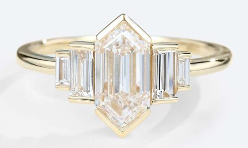 Long Hexagon Cut Moissanite Engagement Rings Baguette Accented Bridal Ring (1)