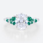 1.5ct Oval Cut Lab Diamond Engagement Ring with Lab Emerald Side Stone Ring in White Gold