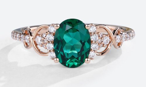 Rose Gold Oval Lab Emerald Pave Engagement Rings Infinity Wedding Band (1)