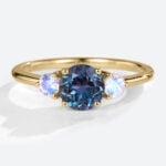 Round Cut Alexandrite Ring Moonstone Three Stones Promise Ring