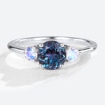 Round Cut Alexandrite Ring Moonstone Three Stones Promise Ring