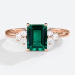 Solid Gold Simple Emerald Cut Engagement Rings Lab Emerald Rings