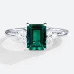 Solid Gold Simple Emerald Cut Engagement Rings Lab Emerald Rings