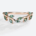 Rose Gold Marquise Cut Moss Agate Wedding Ring Solid Gold Women’s Curved Wedding Band