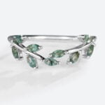 White Gold Marquise Cut Moss Agate Wedding Ring Solid Gold Women’s Curved Wedding Band