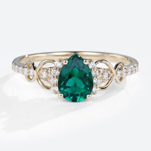 Yellow Gold Pear Shaped Lab Emerald Pave Engagement Rings Infinity Anniversary Promise Ring