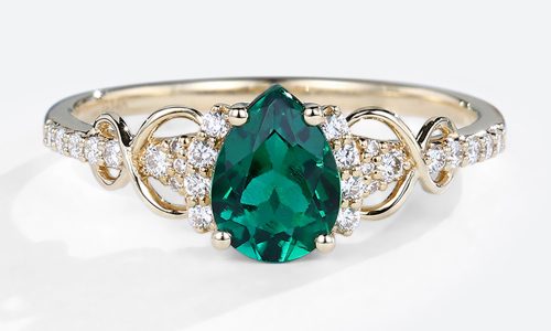 Solid Gold Pear Shaped Lab Emerald Pave Engagement Rings Infinity Anniversary Promise Ring (1)