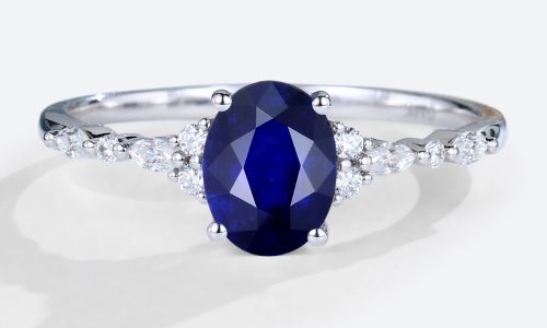 White Gold Oval Cut Lab Sapphire Engagement Rings Cluster Bridal Ring (1)