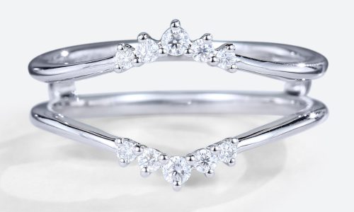 White Gold Round Cut Lab Diamond Rings Double Curved Wedding Bands (1)