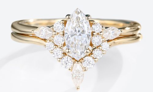 0.5ct Colorless VS+ Marquise Cut Lab Grown Diamond Petite 4-Prong Engagement Ring Set in Yellow Gold
