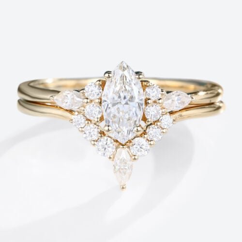 0.5ct Colorless VS+ Marquise Cut Lab Grown Diamond Petite 4-Prong Engagement Ring Set in Yellow Gold