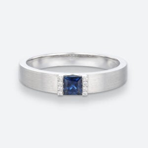 Princess Cut Sapphire Engagement Ring Half Bezel Stacking Ring Simple Sapphire Rings in white gold
