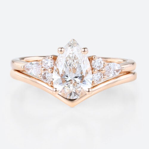1ct Colorless VS+ Pear Shaped Lab Grown Diamond Classic 4-Prong Engagement Ring Set in Rose Gold