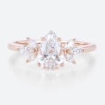 1ct Colorless VS+ Pear Shaped Lab Grown Diamond Simple Cluster 4-Prong Engagement Ring in Rose Gold (1)