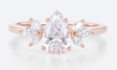 1ct Colorless VS+ Pear Shaped Lab Grown Diamond Simple Cluster 4-Prong Engagement Ring in Rose Gold (1) 1ct Colorless VS+ Pear Shaped Lab Grown Diamond Simple Cluster 4-Prong Engagement Ring in Rose Gold (1)