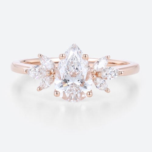 1ct Colorless VS+ Pear Shaped Lab Grown Diamond Simple Cluster 4-Prong Engagement Ring in Rose Gold