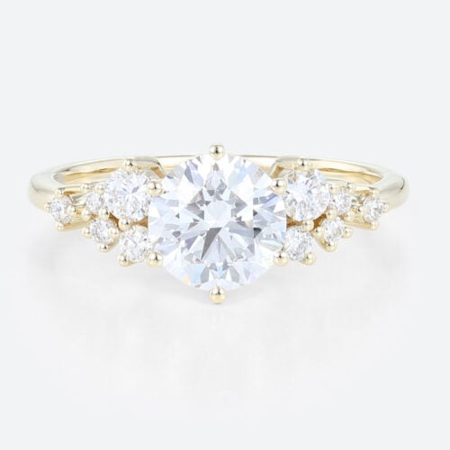Lab Grown Diamond Ring Round Cut Unique Cluster Engagement Rings