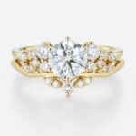 Round Cut Lab Diamond Engagement Rings Set Matching Curved Rings