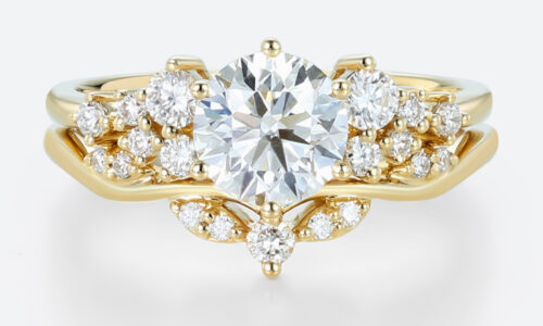 Round Cut Lab Diamond Engagement Rings Set Matching Curved Rings