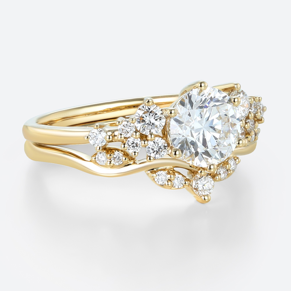 1ct Colorless VS+ Round Cut Lab Grown Diamond Vintage 6-Prong Engagement Ring Set (4)