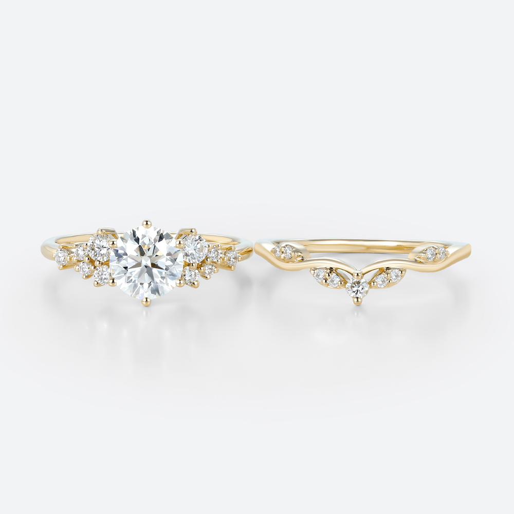 1ct Colorless VS+ Round Cut Lab Grown Diamond Vintage 6-Prong Engagement Ring Set (5)