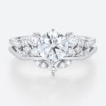 Round Cut Lab Diamond Engagement Rings Set Matching Curved Rings