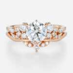 Round Cut Lab Diamond Engagement Rings Set Matching Curved Rings