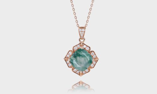 Cushion Cut Moss Agate Necklace Tear Drops Halo Pendant Necklace (3)